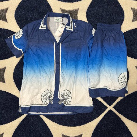 Casablanca Dark Blue and White Shirt and Shorts Set Mens Large - Picture 1 of 7